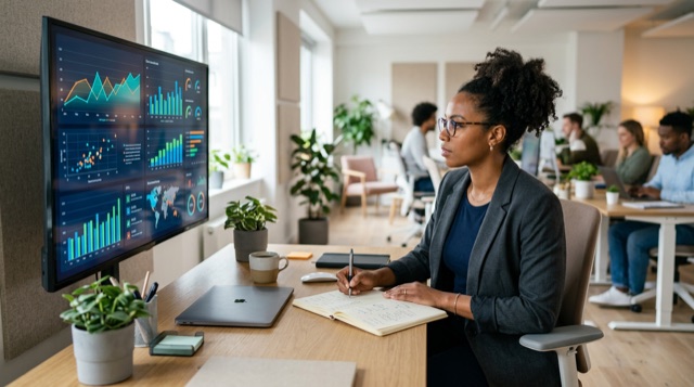 Analyst evaluating AI output on dashboards