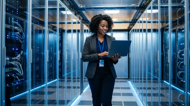 Engineer in an AI infrastructure data center