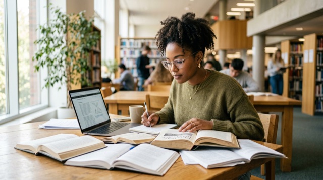 Researcher retrieving information from documents